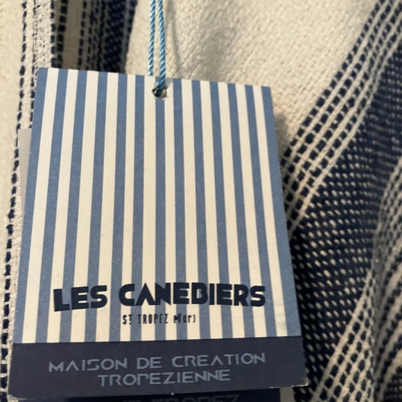 LES CANEBIERS Striped Blue and White Poncho BEACH - Picture 3 of 4